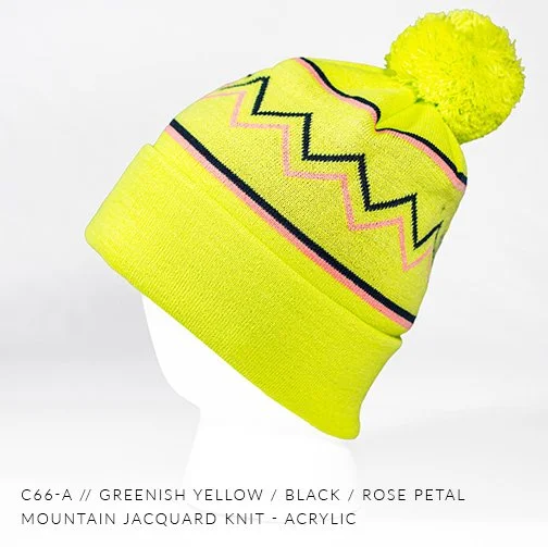 c66-A // Mountain Custom Jacquard Knit Beanie W/ Pom - Acrylic